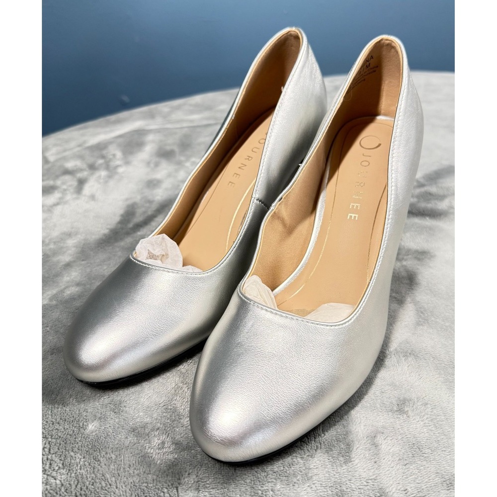 Journee Collection Seraphina Womens 8.5 Silver Block Heel Pumps
